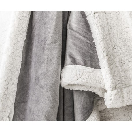 FURLY - Plaid sherpa polaire gris doublé fourrure 125x150 cm