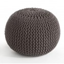 COCON - Pouf Rond Tressé Gris Anthracite 45x30 cm