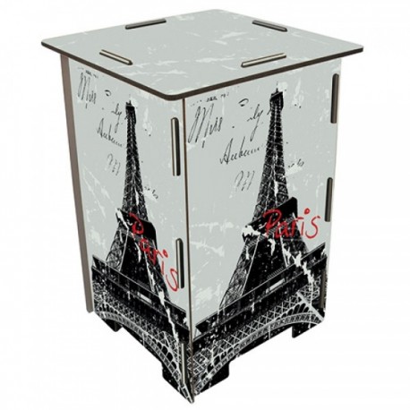 PARIS - Tabouret en medium design Tour Eiffel motifs gris/noir 