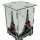 PARIS - Tabouret en medium design Tour Eiffel motifs gris/noir 