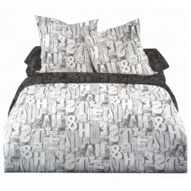 HUGUES - Housse de couette 200*200 cm imprimée col. gris - Parure lit 2 personnes