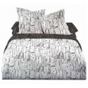 HUGUES - Housse de couette 200 x 200 cm imprimée col. gris - Parure lit 2 personnes