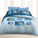 BUBBLE - Housse de couette 200*200 cm col. bleu imprimée dauphin - Parure de lit 2 personnes
