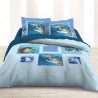 BUBBLE - Housse de couette 200*200 cm col. bleu imprimée dauphin - Parure de lit 2 personnes
