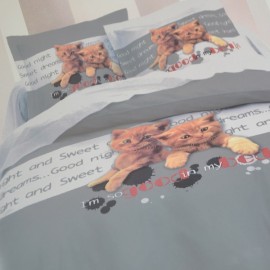 CATSY - housse de couette 200x200 cm motif chatons - Parure lit 2 personnes