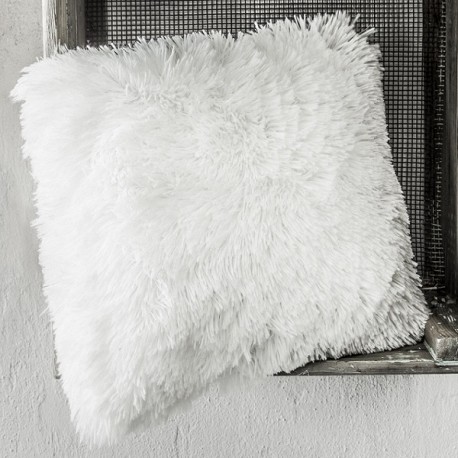 OSLO - coussin 30x40 cm blanc fausse fourrure poils longs