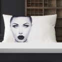 WOMAN - coussin 30x50 cm velours blanc visage de jeune fille imprimé noir