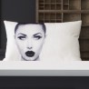 WOMAN - coussin 30x50 cm velours blanc visage de jeune fille imprimé noir