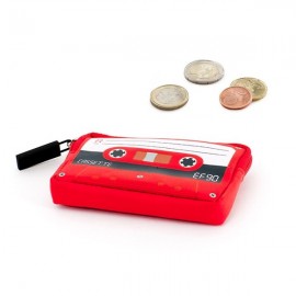 Porte-monnaie K7 vintage imprimé cassette audio rouge