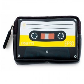 Porte-monnaie K7 vintage imprimé cassette audio jaune / noir