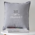 MA CHAMBRE - Coussin 40x40 cm Gris Coton imprimé blanc