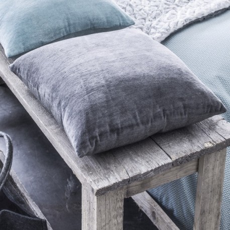 ARDOISE - coussin 40x40 cm gris bi-matière chambray / velours velvet