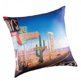 ROUTE 66 - housse de coussin 50x50 cm imprimé désert américain cactus