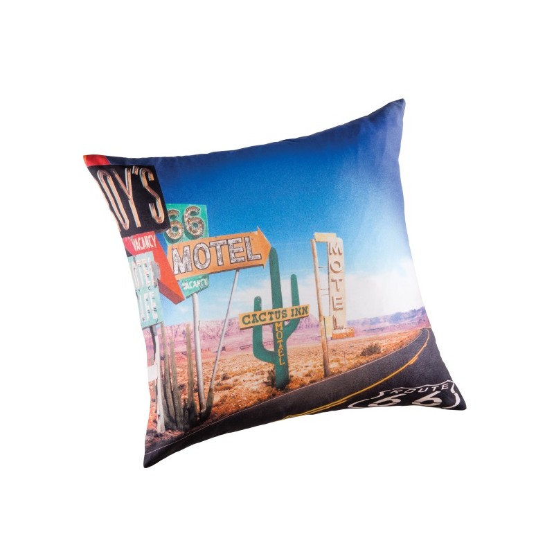 ROUTE 66 - Housse de Coussin 50x50 cm - Déco Cactus Rétro - Kolorados