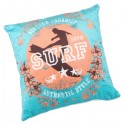 SURF - Coussin 30x30 cm en velours bleu turquoise imprimé motifs surf