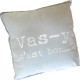 GOODIE - Coussin 40 x 40 cm Gris Coton Message Imprimé Blanc