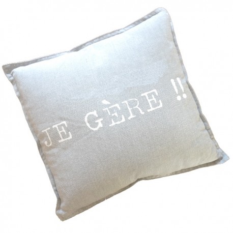 MANAGER - Coussin 40 x 40 cm Gris Coton Message Imprimé Blanc