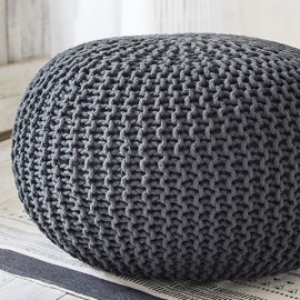 COCON XL - Grand Pouf Rond Tressé Gris Anthracite 50 x 40 cm