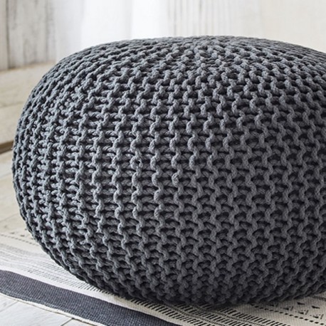 COCON XL - Grand Pouf Rond Tressé Gris Anthracite 50 x 40 cm