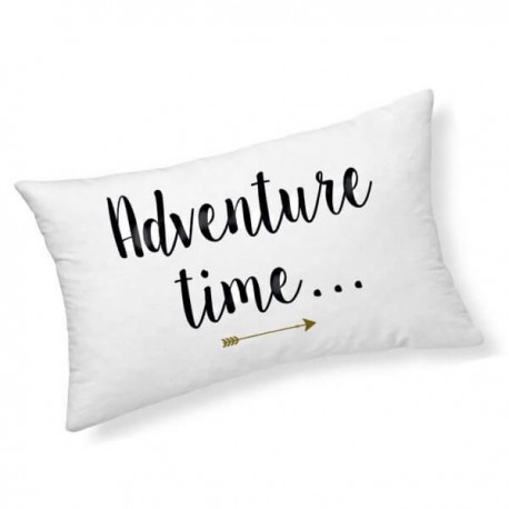 AVENTURE - Coussin 30 x 50 cm Blanc - Imprimé Noir et Or