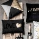 LOVE - Coussin 30 x 50 cm Noir - Imprimé Or Coeur Noir