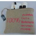 Pochette 100% Aventure fuschia - Trousse en lin naturel - Made in France