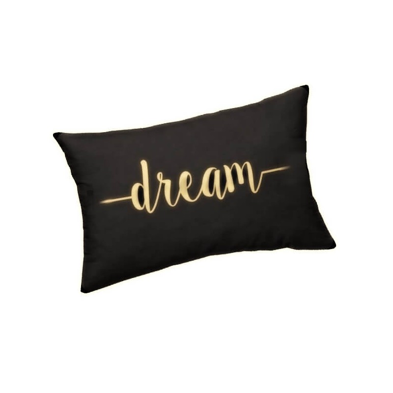 DREAM - Coussin Rectangle 25x30 - Coton Imprimé Noir et Or - Kolorados