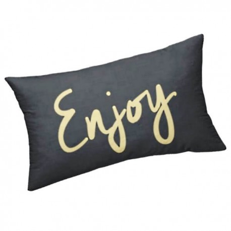 ENJOY - Coussin Noir Rectangle 25 x 30 cm - Imprimé Or