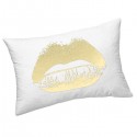 LIPS - Coussin Blanc Rectangle 25 x 30 - Motif Lèvres Or