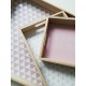 ROSAE - Grand Plateau Bois - Motifs Triangles - Blanc Rose