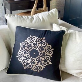 FLEUR - Coussin Carré 45 x 45 cm - Noir Broderie col. Beige