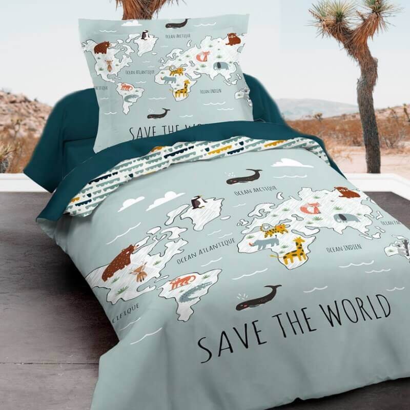 Animaux Tropical Housse de Couette 140x200 cm + 2 Taie d'oreiller Garçon  Fille Motif Aventure Safari Parure de Lit Enfant Ado 1 Personne Linge Lit