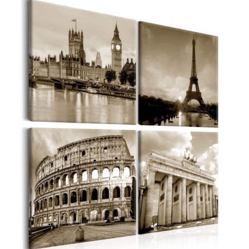 Tableau 4 Toiles Europe - 30x30 Cm Chaque - Prêt à Accrocher - Marque Visario