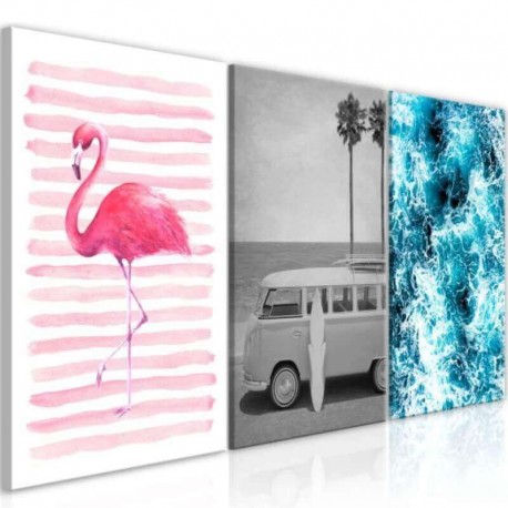 MOLIETS - 3 Toiles Surf Vague Flamant Rose - 120 x 60 cm