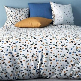 Parure de couette imprimée géométrie ronde - Blanc Bleu - 260 x 240 cm -  Percale de coton