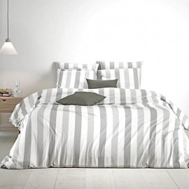 GABRIEL - Parure de lit 220 x 240 cm - Rayures Blanc Gris