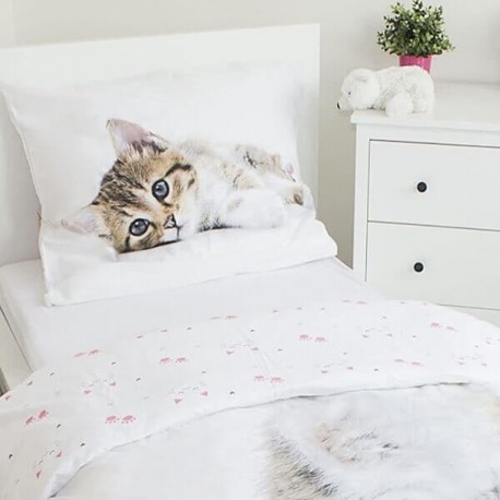 TASKA - Parure de lit Chat 140 x 200 - Chambre Enfant