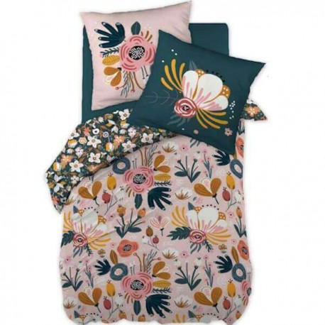 LOREA - Parure de Lit Enfant - Imprimé Fleurs - 140 x 200 cm