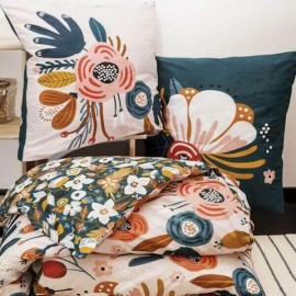 LOREA - Parure de Lit Adulte - Imprimé Fleurs - 240 x 260 cm