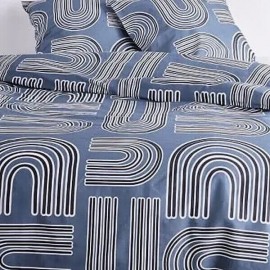 MENTON - Parure de lit géométrique col. bleu - 240 x 260 cm