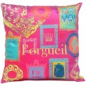 Coussin ORGUEIL velours rose brodé 30x30 cm