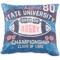 RUGBY coussin en velours 30x30 cm motif ballon ovale bleu blanc