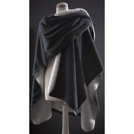 COCOON plaid châle polaire doublé fourrure gris canon de fusil sherpa