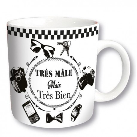 TRES MALE mug à message noir fond blanc