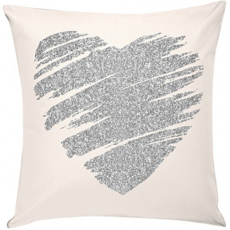 HEART Coussin blanc coeur argenté carré 40 x 40 cm velours ambiance love