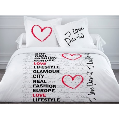 I LOVE PARIS housse de couette 240*220 cm + 2 taies d'oreiller - Parure lit 2 personnes