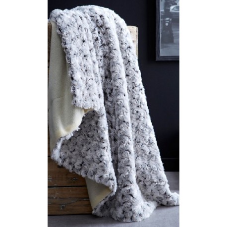 FLOWER plaid rosaces boutons de fleurs gris 125*150 cm dublure polaire