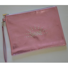 SHINE pochette plate, rose pastel glitter, à poignée amovible irisée de paillettes 26x19 cm