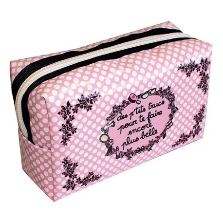 PLUS BELLE trousse de beauté motifs déco rose/noir pois blanc girly